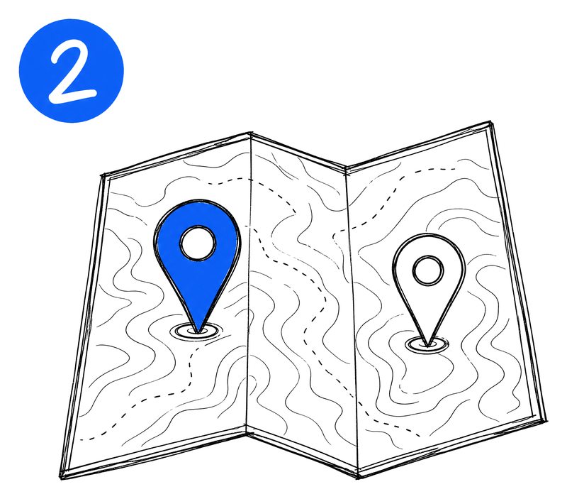 Step 2 — a map with two rival pins.